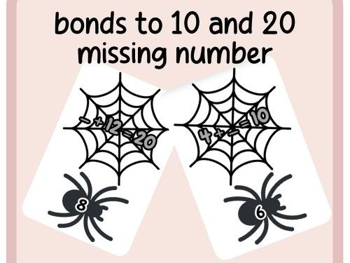 number bonds to 10 and 20 missing number- spider webs- halloween