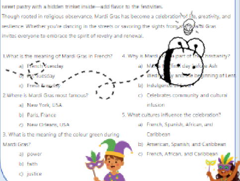 Mardi Gras Comprehension Worksheet