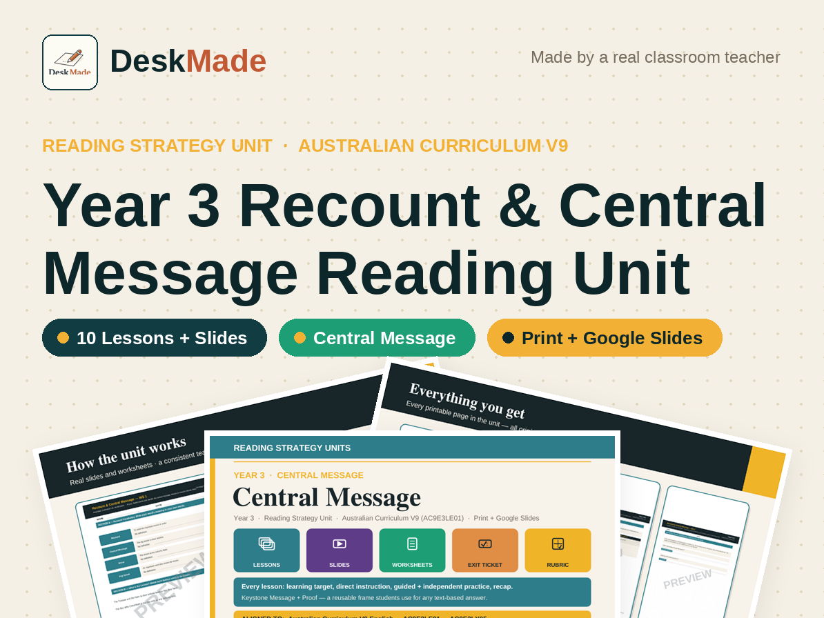 Year 3 Central Message Reading Unit | Australian Curriculum V9