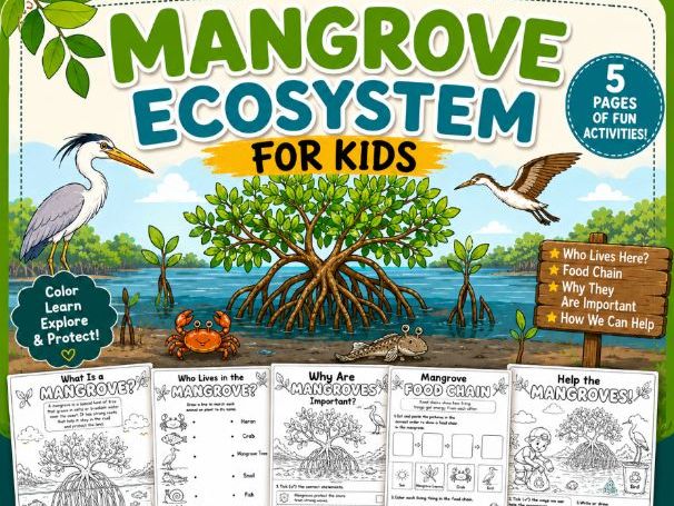 Mangrove Ecosystem for Kids | 5-Page Printable Science Activity Pack |Grades K–3
