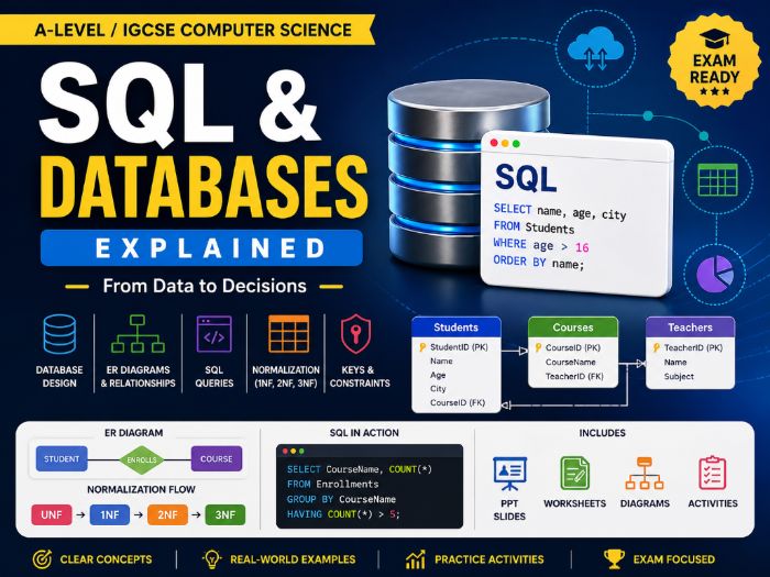 SQL & Databases | CS PPT + Worksheets + Activity + Mcq Quiz + Answers_MarkingScheme