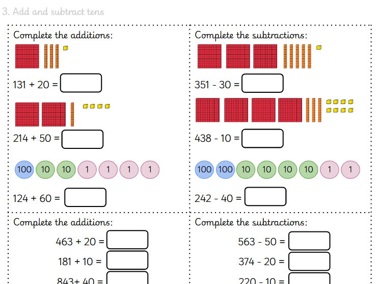 Add and Subtract Tens worksheet