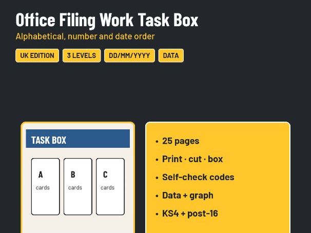 Office Filing Work Task Box: Alphabetical, Number + Date Order - SEND KS4 Post-16 (UK)