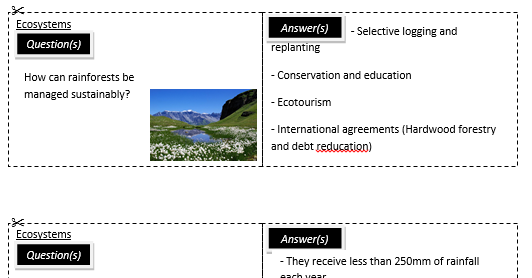 New AQA Ecosystems revision cards