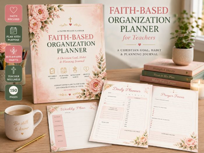 Faith-Based Organization Planner for Teachers | Christian Wellness, Goal Setting, Reflection