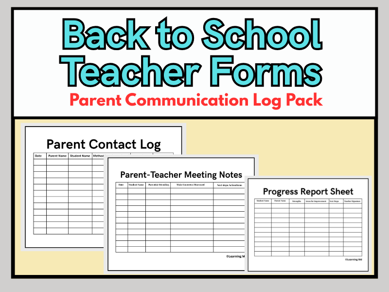 Parent Communication Log Pack | Back to School Teacher Forms
