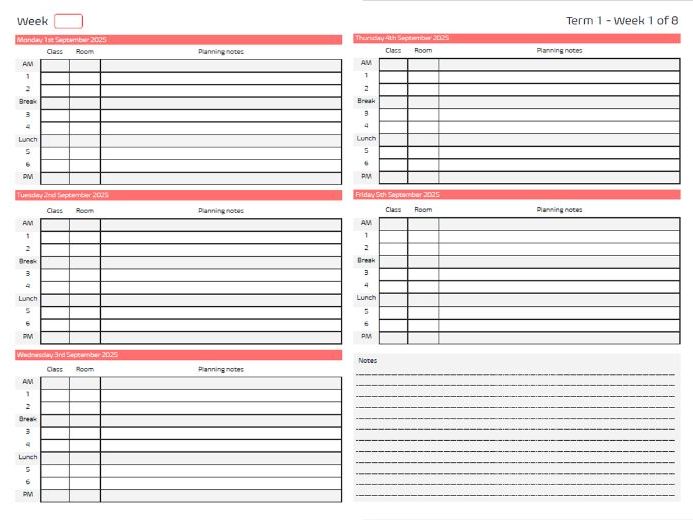 2025-26 Academic planner (week to view - 6 lessons a day)