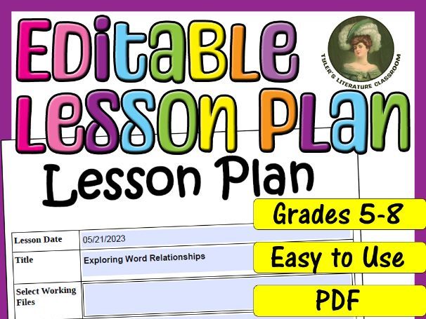 Word Relationships : Editable Lesson Plan for Middle School