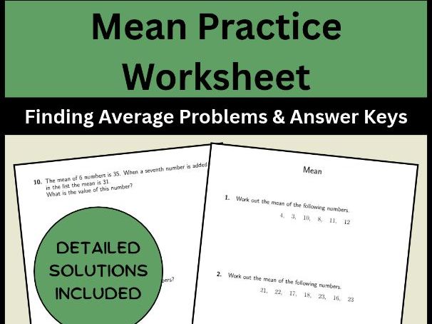 Mean Practice Worksheet | Finding Average Problems & Answer Keys