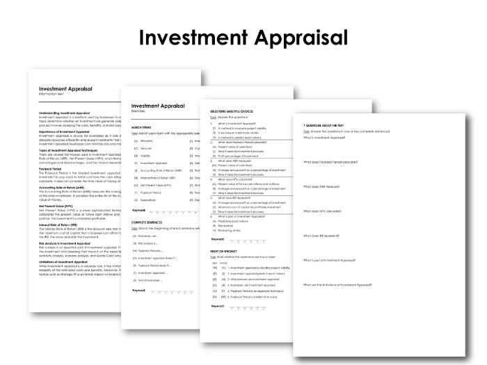Investment Appraisal Teaching Resources
