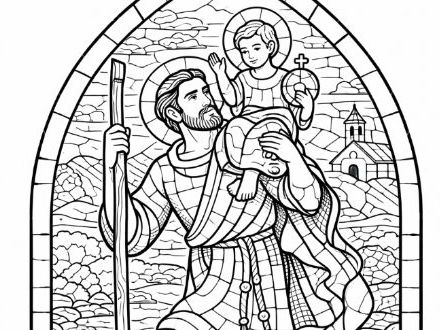 Stained Glass Saints- St Christopher Colouring Page
