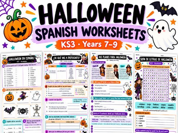 Halloween Worksheets KS3 – Vocabulary, Costumes, Future Plans & Word Search