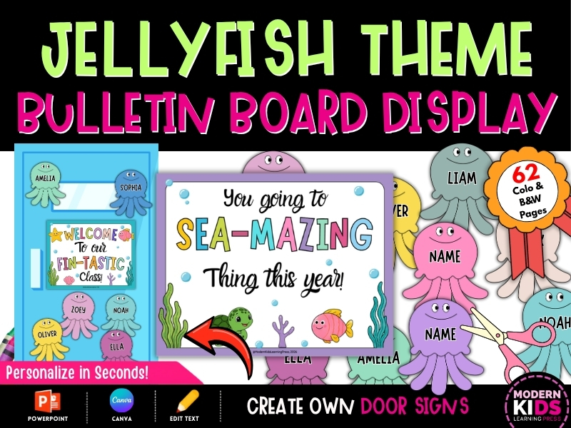 Editable Jellyfish Bulletin Board Display: Ocean Theme Name Tags Classroom Decor