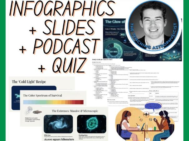Bioluminescence | Infographics + Slides + Podcast + Quiz | Biology Set