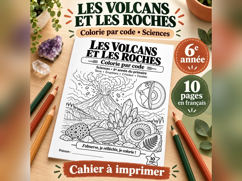 Les volcans et les roches - Colorie par code