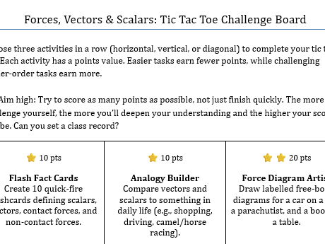Forces, Scalars and Vectors - Choice Board.