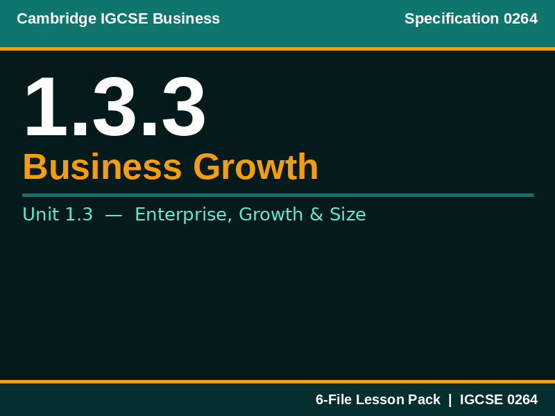 Cambridge IGCSE Business 0264 | 1.3.3 Business Growth | Lesson Pack