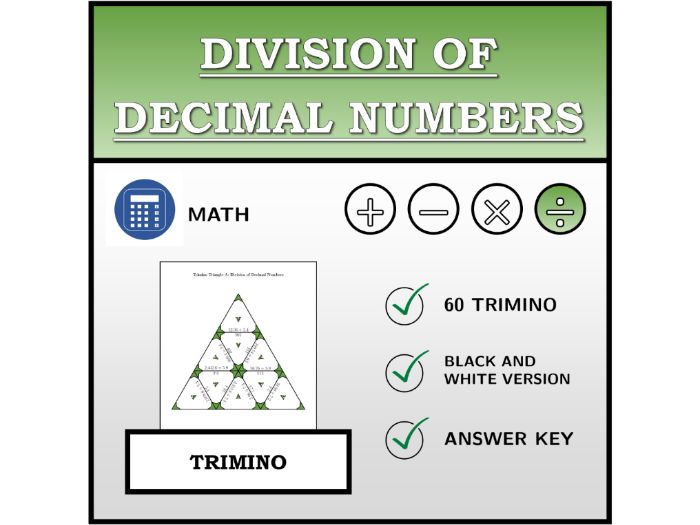 Trimino | Division of Decimal Numbers | Math Activity