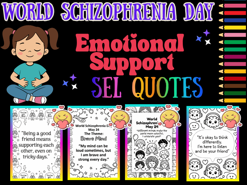 World Schizophrenia Day SEL Coloring Pages for Kids – Emotional Support Quotes