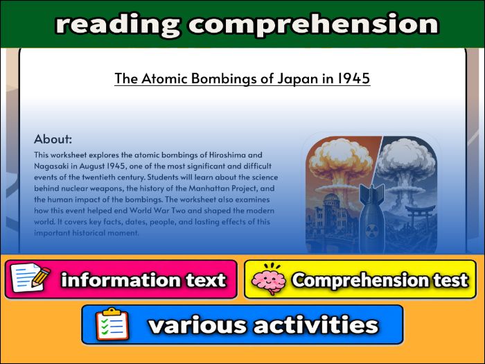 The Atomic Bombings of Japan in 1945 - Comprehension 91����t & Activities