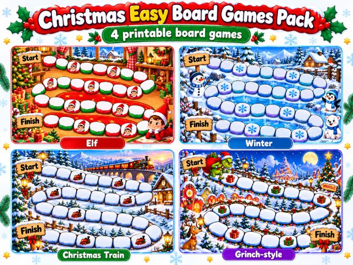 Christmas Easy Printable Board Games Pack