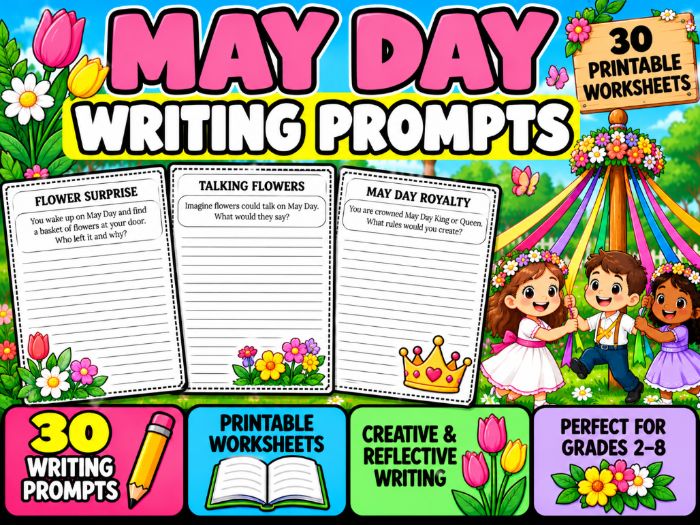 May Day Writing Prompts | 30 Printable Worksheets