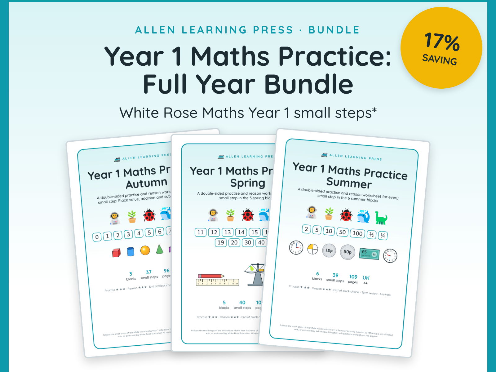 Year 1 Maths Worksheets Full Year Bundle | White Rose Small Steps