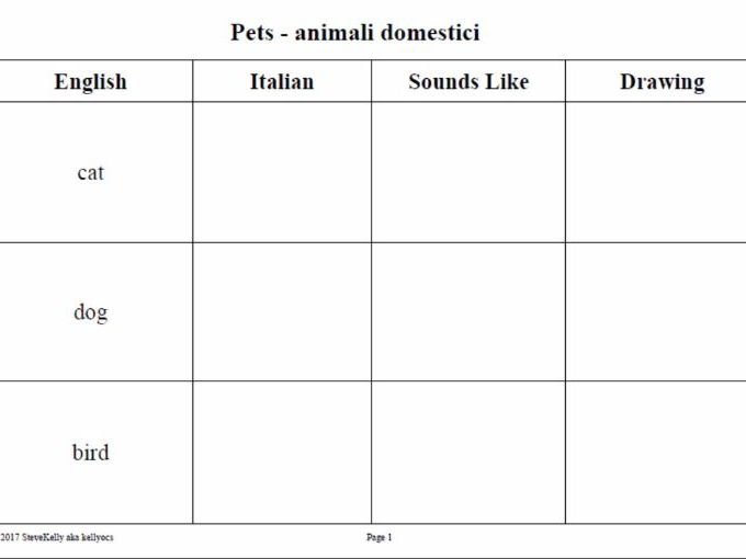 Italian Worksheet - Pets - animali domestici - Stage 4 - Mandatory Languages