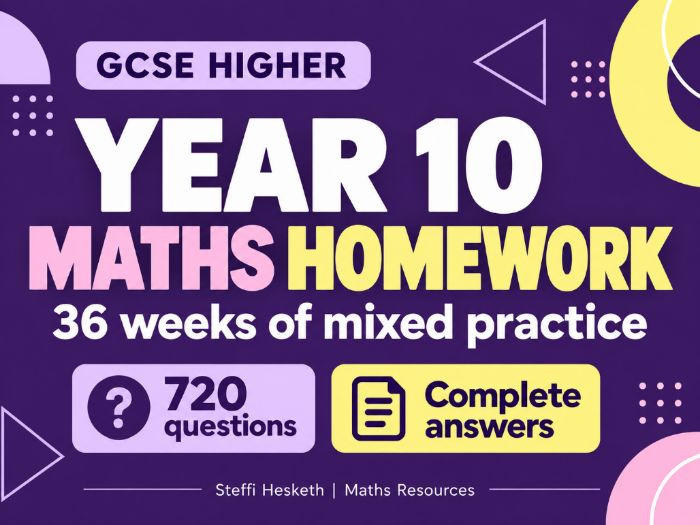 Year 10 GCSE Maths Higher Homework | 36 Weeks | Higher Tier Retrieval | Full Answers