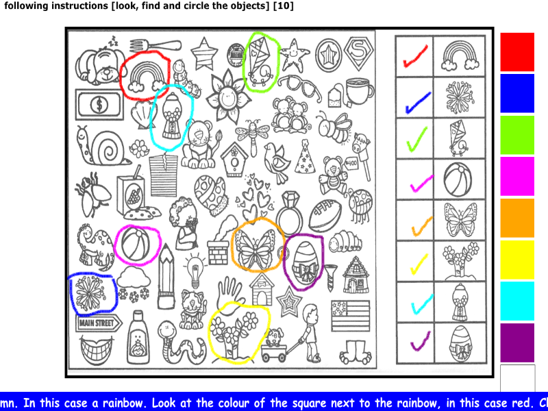 following instructions [look, find and circle the objects] [10]