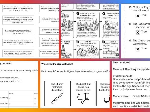 GCSE History Medicine Through Time - Medieval Medicine Critical Thinking Activities