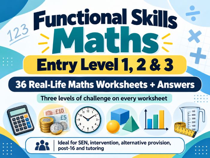 Functional Skills Maths Worksheets | Entry Level 1, 2 & 3 | 36 Real-Life Maths Worksheets + Answers