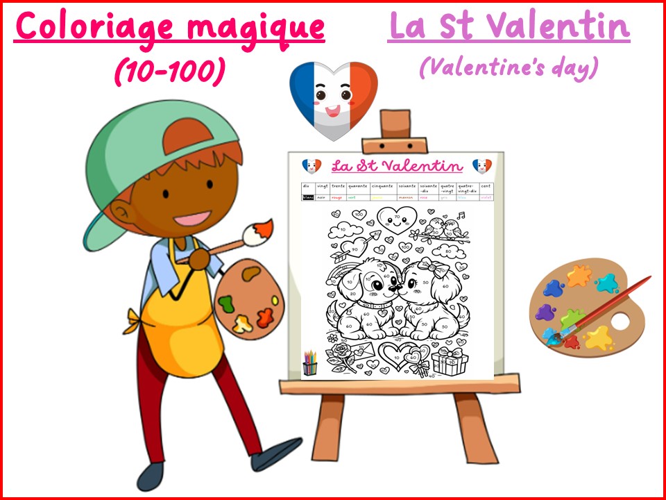 La St Valentin | Coloriage magique | Colour by number | French Valentine's day