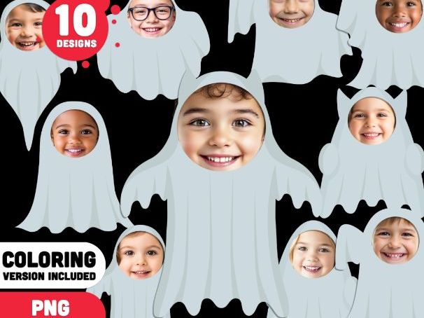 Ghost Body Templates, Photo Craft, Add Your Own Face, PDF + PNG, Coloring Version Included