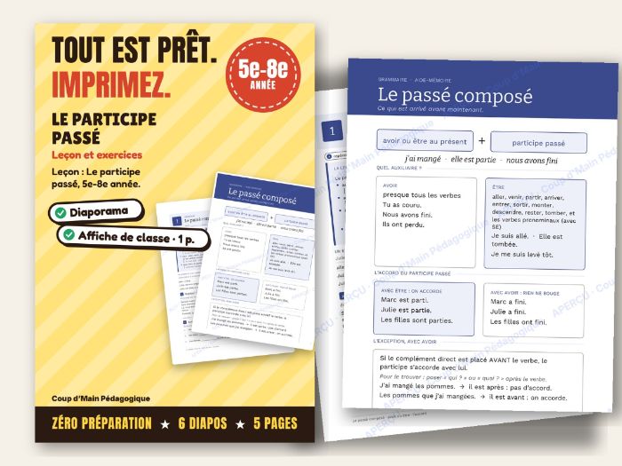 French Passé Composé Past Participle Agreement Grade 5-8 | Le passé composé