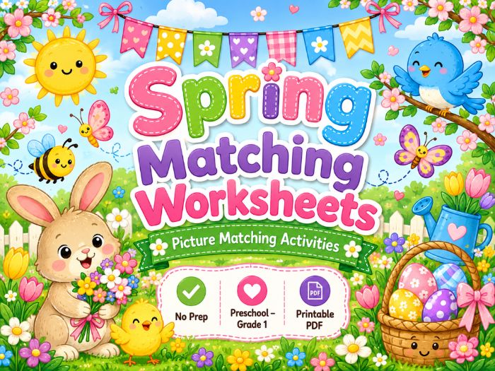 Spring Matching Worksheets | Picture Matching Activities & Preschool Math | Preschool–Grade 1