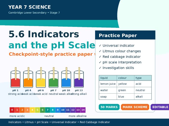 Stage 7 Science Cambridge / 5.6 Indicators and the pH Scale Practice Paper