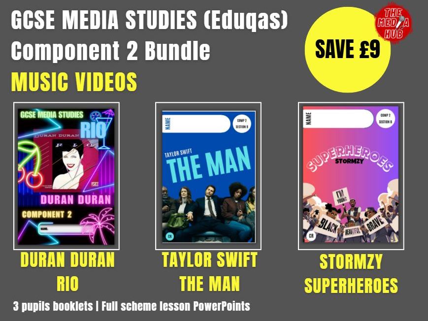 GCSE Media Studies | Component 2 Music Video Bundle | Taylor Swift + Stormzy + Duran Duran | Eduqas