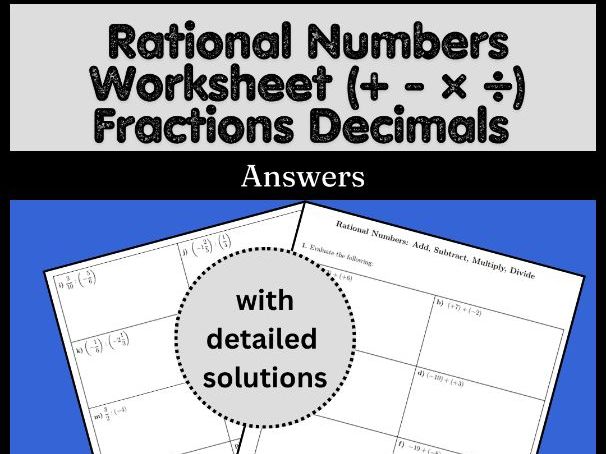 Rational Numbers Worksheet (+ - × ÷) Fractions Decimals Answers