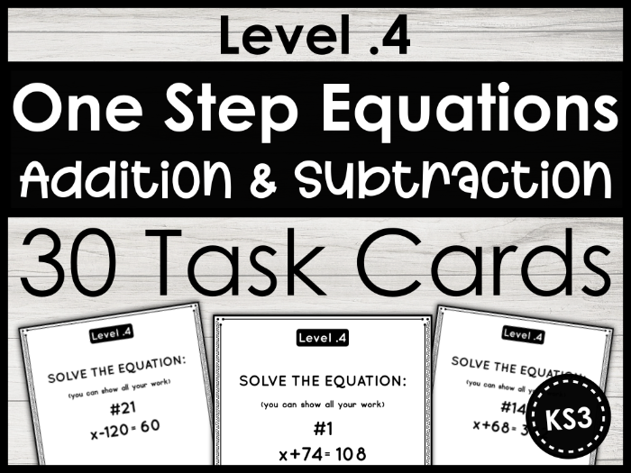 KS3 One-Step Equations Task Cards - Addition & Subtraction | Year 7 Algebra Resource