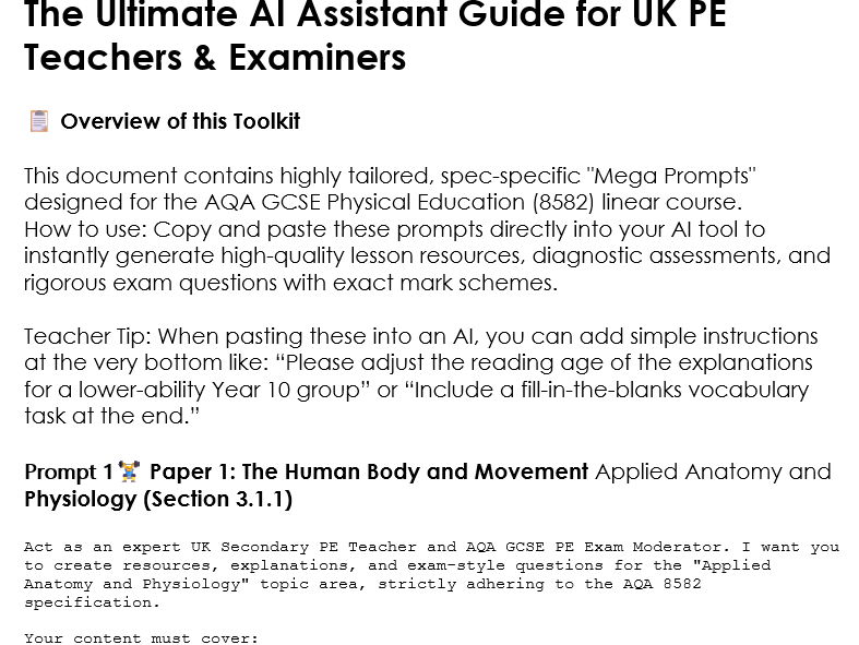 AQA GCSE PE 8582 Mega Prompt Toolkit
