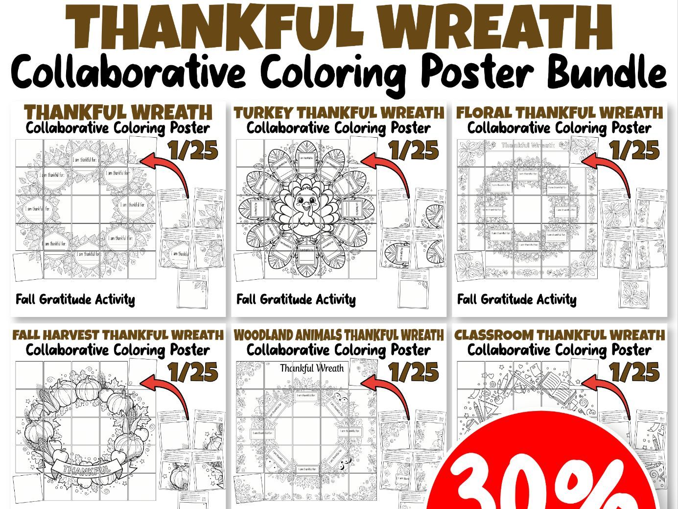 Thankful Wreath Collaborative Poster Bundle | Fall & Thanksgiving Gratitude Activities