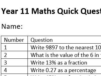 Foundation Maths Revision 100 Quick Questions Set 1 - Day 1