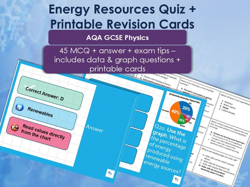 GCSE Physics Energy Resources Quiz + Revision Cards Bundle (P3) | AQA | No Prep Lesson