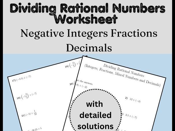 Dividing Rational Numbers Worksheet | Negative Integers Fractions Decimals