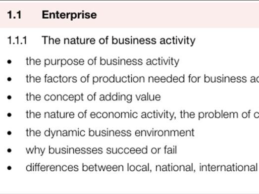 Cambridge 9606 1.1.1 Nature of Business Activity