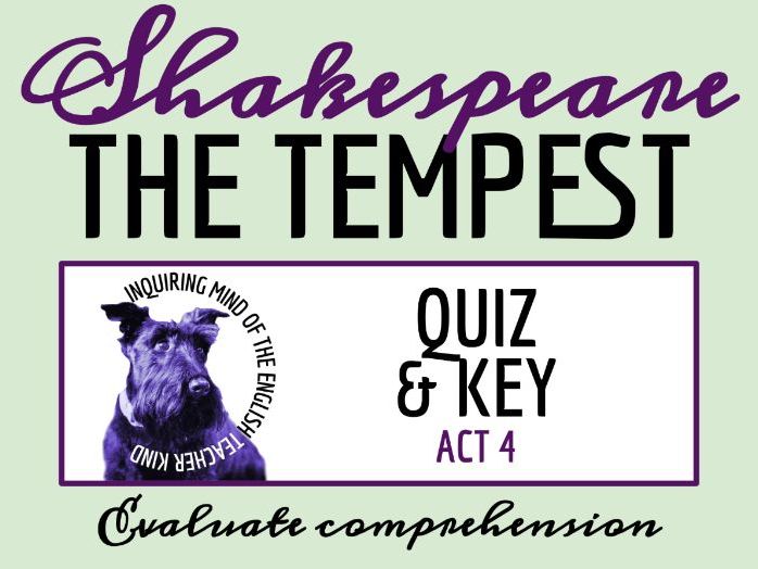 The Tempest Act 4 Quiz and Answer Key | Shakespeare Assessment | Worksheet