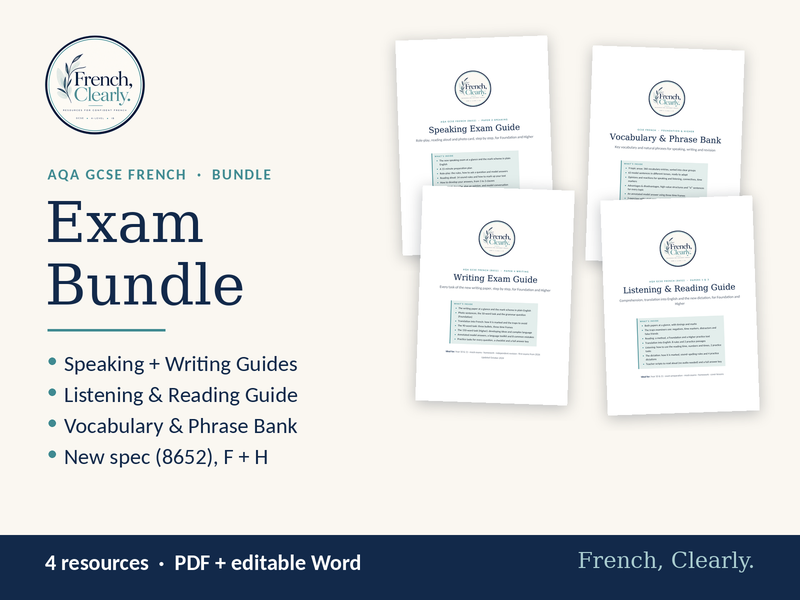 AQA GCSE French Complete Exam Bundle (8652) – All 4 Papers + Phrase Bank
