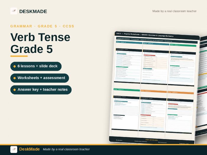 Grade 5 Verb Tense Unit | Agreement, Voice & Modals | 6 Lessons | CCSS