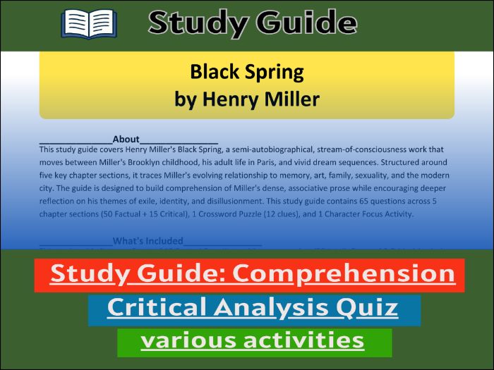 Black Spring by Henry Miller- study guide & Activities